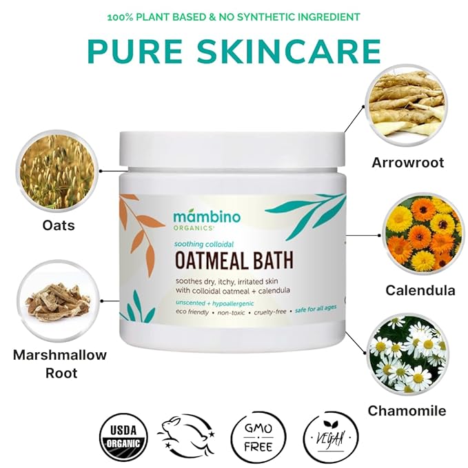 Mambino Organics Soothing Bath Set - Organic Colloidal Oatmeal Bath Soak, Soothe Me Shampoo & Body Wash, CalmingOil - Cruely-Free & Vegan Bath Products