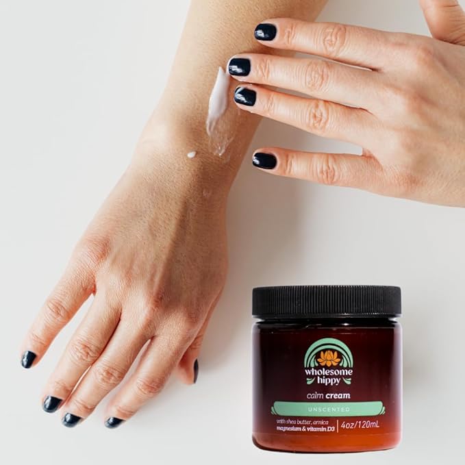 WHOLESOME HIPPY Calm Cream – Unscented Body Butter with Magnesium, Vitamin D3, Shea, Arnica & Turmeric – Vegan Hydrating Moisturizer for Sensitive Skin & Self-Care – 4oz