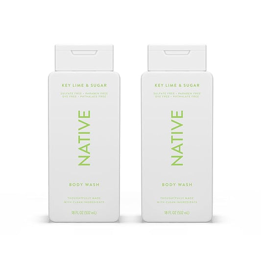 Native Body Wash Contains Naturally Derived Ingredients | For Women & Men, Sulfate, Paraben, & Dye Free Leaving Skin Soft and Hydrating | Key Lime & Sugar 18 oz - 2 Pk