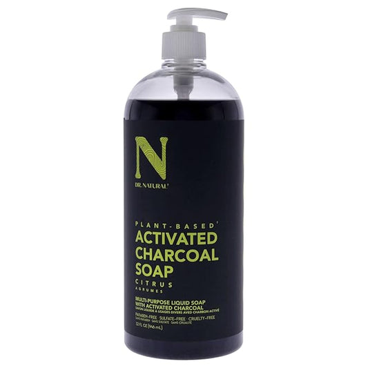 Dr. Natural Activated Charcoal Liquid Soap - Combat Acne and Blemishes - Deep Cleansing Body Wash - Gentle Body Soap for Clear Skin - Citrus - 32 oz
