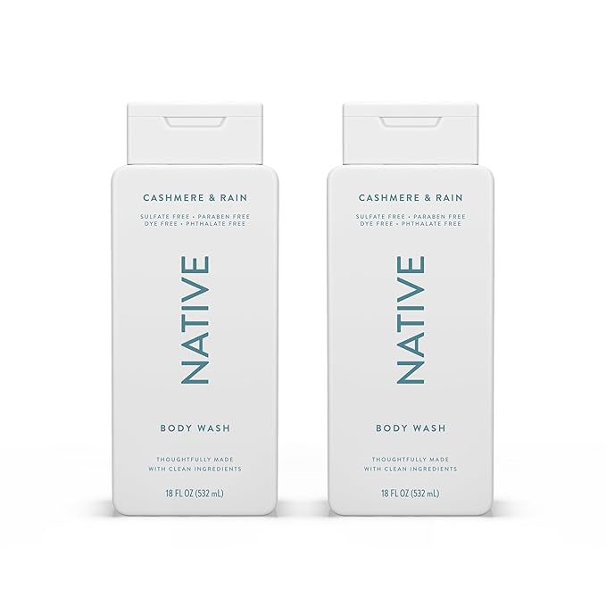 Native Body Wash Contains Naturally Derived Ingredients | For Women & Men, Sulfate, Paraben, & Dye Free Leaving Skin Soft and Hydrating | Cashmere & Rain 18 oz - 2 Pk