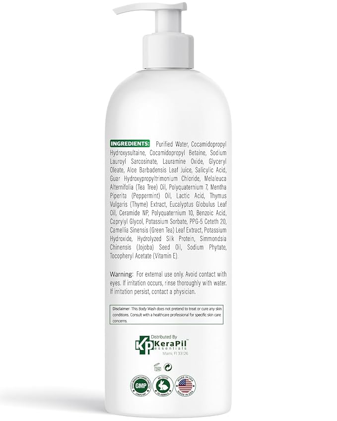 Bacterinyl Tea Tree Oil Body Wash - Antibacterial & Antifungal Support for Ringworm, Body Odors, Athlete’s Foot & Acne, Helps Soothe Itchy, Dry Skin - Made in USA (16 fl oz x 2)