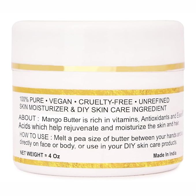 Organic Raw Mango Butter 100% Pure,Natural & Unrefined| Skin Moisturizer For Face, Body & Hair| 4 OZ/115 GM Ivory/White Grade A | DIY Creams, Balms, Lotions, Soaps| Softens Dry & Tough Skin
