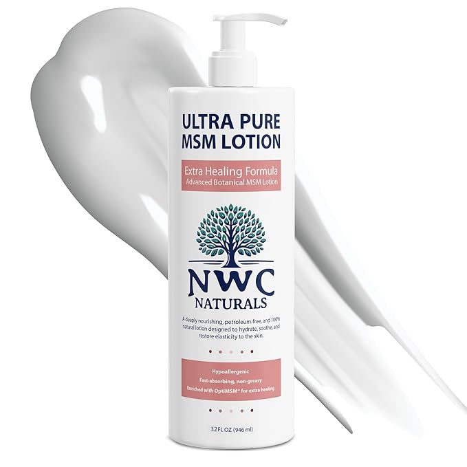 NWC Naturals Ultra-Pure MSM Lotion, All Natural, Hypoallergenic, Extra-Healing, Nourishing Body Lotion 32 Ounces