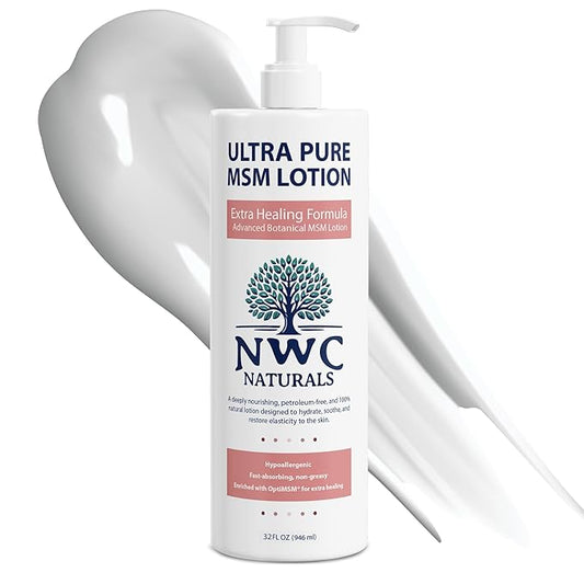 NWC Naturals Ultra-Pure MSM Lotion, All Natural, Hypoallergenic, Extra-Healing, Nourishing Body Lotion 32 Ounces