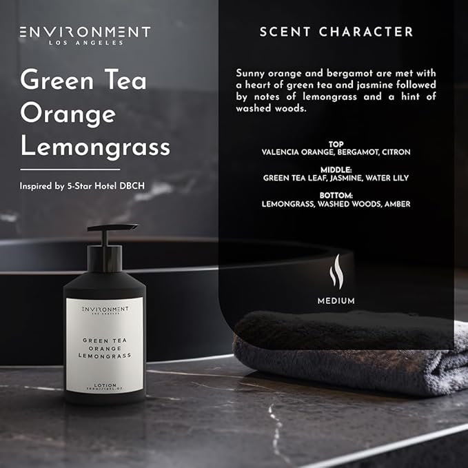 ENVIRONMENT Inspired by 5-Star Hotels DBCH Lotion, 300ml Luxury Scented (Green Tea | Orange | Lemongrass) Bathroom Luxury, Men & Women High-End Body Lotion, Hand Cream, Dry Skin Treatment