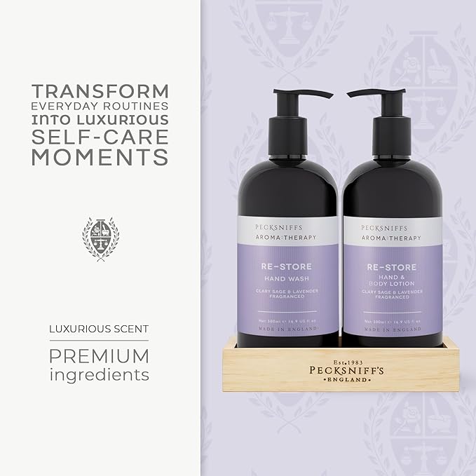 Pecksniff's Aroma:Therapy Re-Store Duo Caddy, 500 ml/16.9 fl oz Hand Wash and 500 ml/16.9 fl oz Hand & Body Lotion
