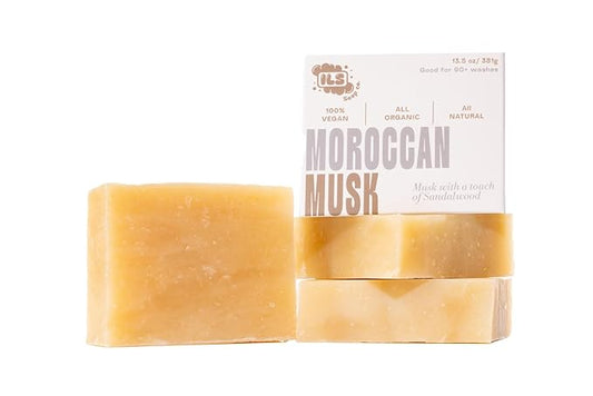 ILS Soap co. Moroccan Musk (Musk & a hint of Sandalwood) - All Natural Bar Soap for men - Plant Based, Cold Process and Handmade in the USA for All Skin Types and conditions (3 Pack)