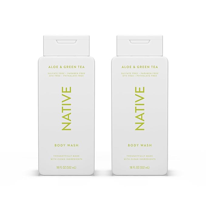 Native Body Wash Contains Naturally Derived Ingredients | For Women & Men, Sulfate, Paraben, & Dye Free Leaving Skin Soft and Hydrating |Aloe & Green Tea 18 oz - 2 Pk