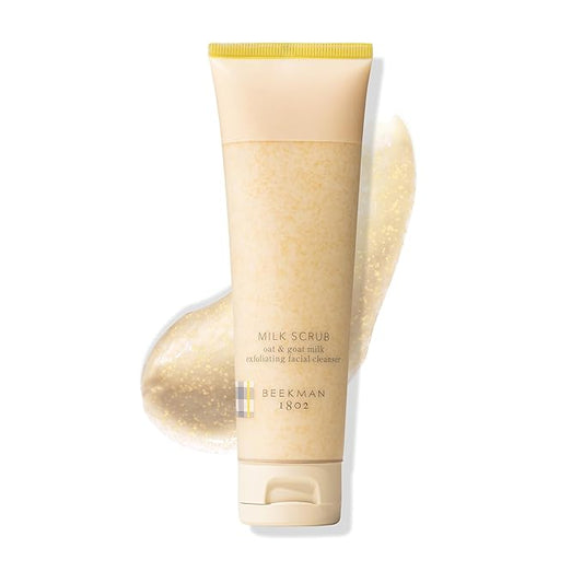 Beekman 1802 Oat + Goat Milk Exfoliating Face Scrub - Gentle Cleansing With Jojoba Bead Facial Exfoliator - Travel Friendly Sensitive Skin Face Cleanser - Fragrance Free
