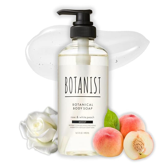 Moisturizing Body Wash for Sensitive Skin Women & Men, Natural Shower Gel w/Botanical Butter Milk™, Sulfate & Paraben Free Bath Body Wash from Japan, MOIST, Rose & White Peach,16.5 Fl Oz