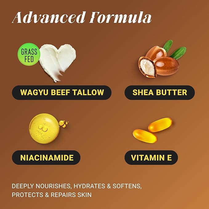 Non-Greasy Beef Tallow for Skin 5OZ Shea Butter, Vitamin E, Whipped Grass Fed Beef Tallow for Face Moisturizer Cream, Body, Hair, Lotion for Women & Men, Anti-Aging Face Moisturizer