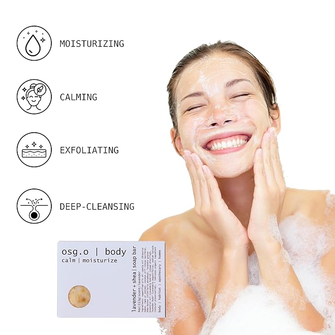 Natural Organic for Face and Body, Exfoliating & Moisturizing Soap Bar with Shea Butter, Coconut Oil and Essential Oils, 4oz Per Bar (Organic Lavender + Shea Moisturizing Soap Bar)