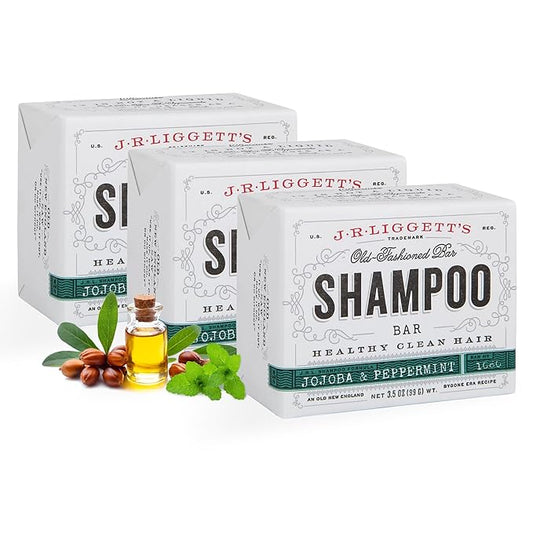 J·R·LIGGETT'S All-Natural Shampoo Bar, Jojoba & Peppermint Formula-Supports Strong & Healthy Hair-Nourish Follicles with Antioxidants & Vitamins-Detergent and Sulfate-Free, Set of Three,3.5 Ounce Bars