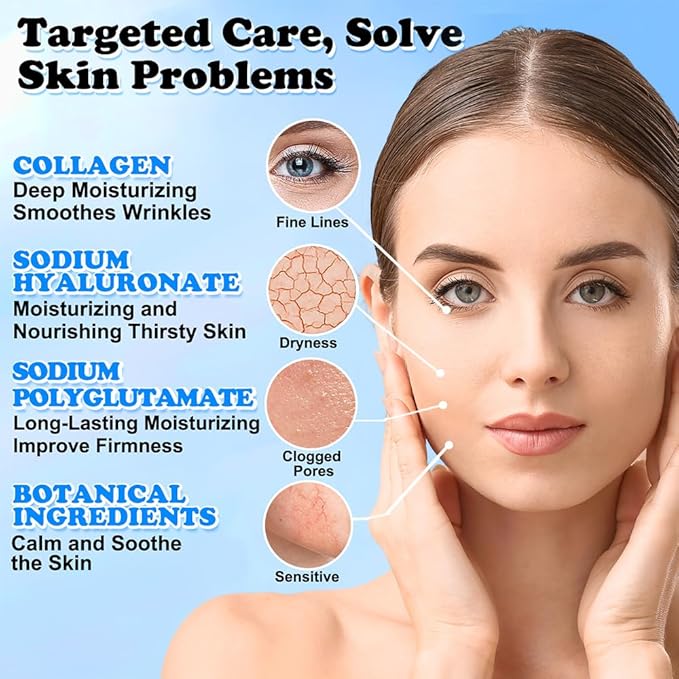 Collagen Face Mask Skincare For Women Hyaluronic Acid Moisturizing Firming Calming Hydrating Pore Treatment Anti-Aging of Different Ages and Skin Types Urban Beauty Secret 25 PCS