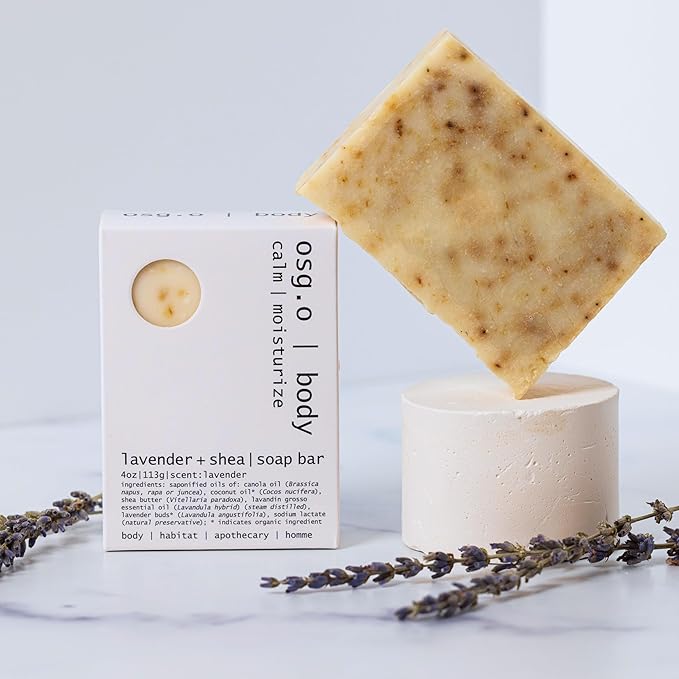 Natural Organic for Face and Body, Exfoliating & Moisturizing Soap Bar with Shea Butter, Coconut Oil and Essential Oils, 4oz Per Bar (Organic Lavender + Shea Moisturizing Soap Bar)