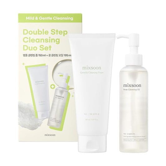 mixsoon Cleansing Set - Centella Foam 5.07 Fl. Oz / 150ml & Bean Oil 6.59 Fl. Oz / 195ml (Double Cleansing Set) Korean Glass Skin Care
