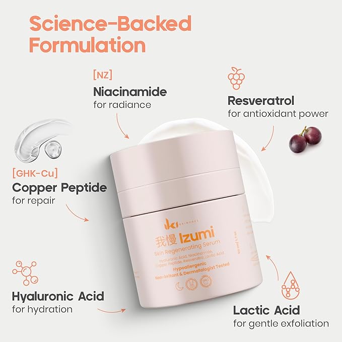 IZUMI Anti-Aging Serum - Hyaluronic Acid, Resveratrol, and Niacinamide Serum to Reduce Wrinkles, Boost Collagen, Deep Hydration, Non-Greasy, Year-Round Skincare for All Skin Types