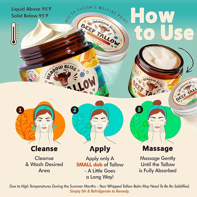 Beef Tallow for Skin - Moisturizer Cream - 100% Grass Fed - Whipped Beef Tallow - Organic Jojoba Oil - Organic Shea Butter - Supports Eczema, Rosacea+ - Made in USA - Citrus Breeze - 4 oz