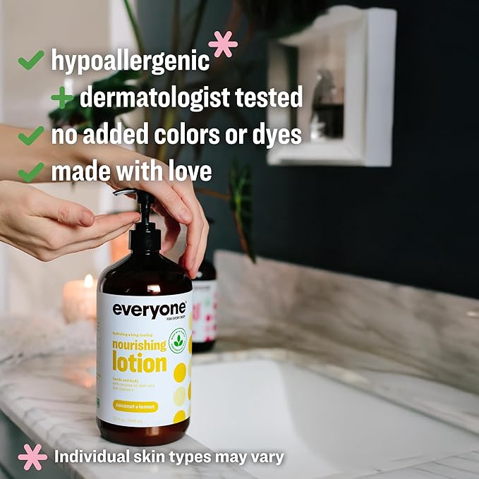 Everyone 2-in-1 Lotion for Hands/Body, 32 ounce (Pack of 2) Coconut and Lemon made with Essential Oils for Men and Women