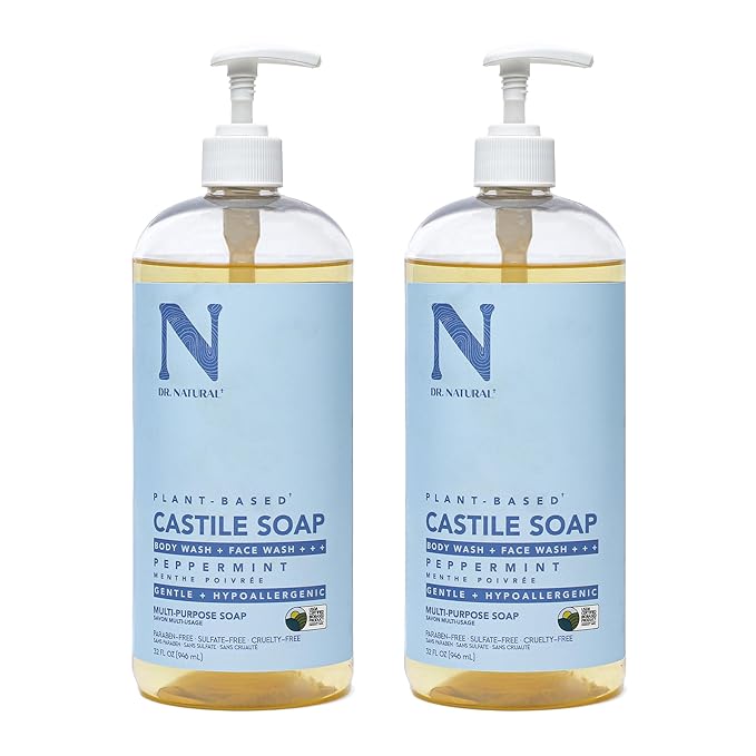 Castile Liquid Soap - Peppermint by Dr. Natural for Unisex - 32 oz Soap - Pack of 2