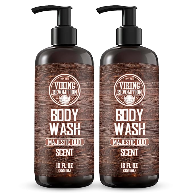 Viking Revolution Men's Body Wash - Majestic Oud Mens Body Wash - Mens Natural Body Wash for Men with Vitamin E and Rosemary Oil - Shower Gel Body Wash Men (12 Fl Oz, Pack of 2)