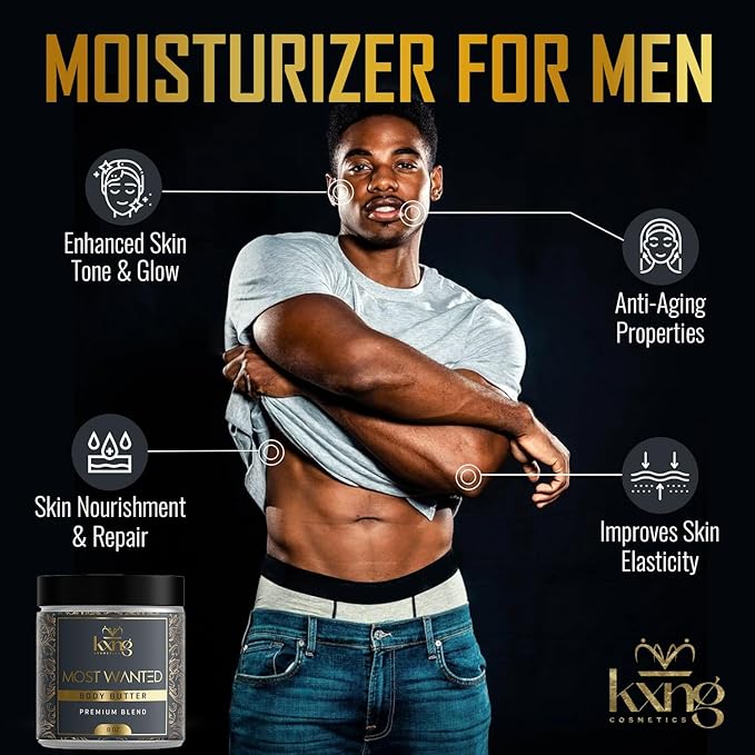KXNG Cosmetics, Body Butter, Organic Skin Care for Men and Women, Body Moisturizer Lotions and Creams, Raw Shea Butter, Cocoa Butter, Mango, Coconut Oil, Hand, Foot, All Skin Types (Most Wanted XL)