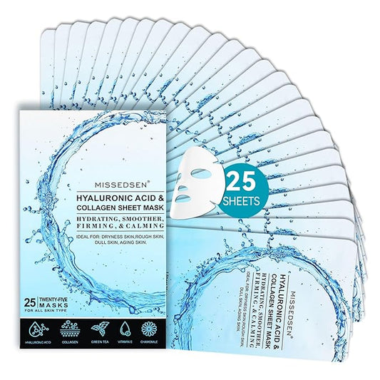 Collagen Face Mask Skincare For Women Hyaluronic Acid Moisturizing Firming Calming Hydrating Pore Treatment Anti-Aging of Different Ages and Skin Types Urban Beauty Secret 25 PCS