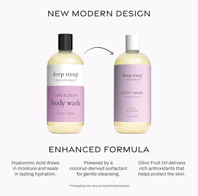 Deep Steep Body Wash, Lilac Blossom, 17 oz – Hydrating Shower Gel with Hyaluronic Acid, Shea Butter, Aloe Vera & Argan Oil – Vegan, Clean Beauty, Clean & Refreshed Skin