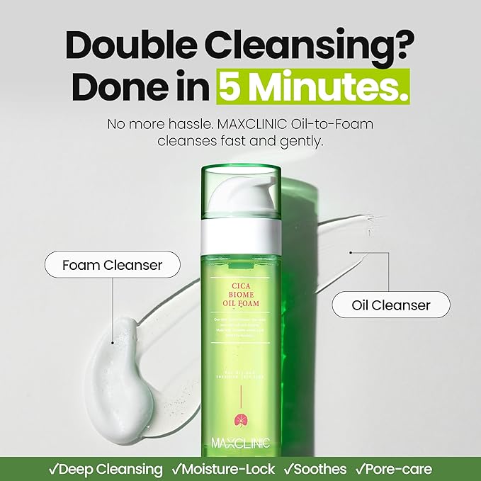 MAXCLINIC [K-Beauty] Cica Biome Oil to Foam - All-in-One Korean Face Wash OilBased Foaming Facial Cleanser - Deeply Hydrating & Moisturizing Makeup Deep Cleansing Oil for Sensitive Skin (3.88 fl oz)