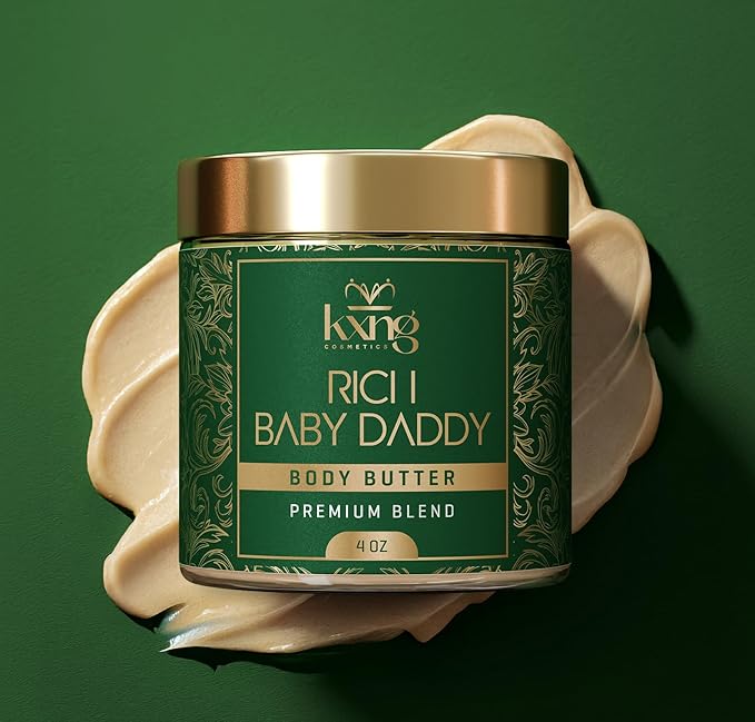 KXNG Cosmetics, Body Butter, Organic Skin Care for Men and Women, Body Moisturizer Lotions and Creams, Raw Shea Butter, Cocoa Butter, Mango, Coconut Oil, Hand, Foot, All Skin Types (Rich Baby Daddy)