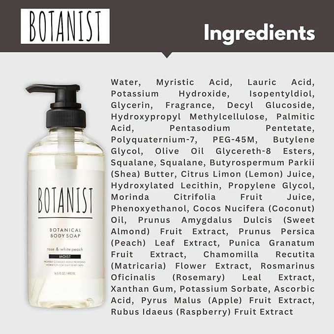 Botanist Sensitive Skin Body Wash for Women, Hypoallergenic Body Wash with Shea Butter & Aloe Extract, Hydrating Shower Gel, Sulfate & Paraben Free BODY WASH in Japan 16.5Fl Oz Rose & White Peach 2EA