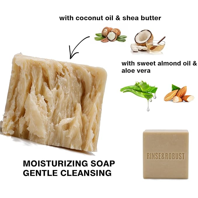 Rinse & Robust Mens Bar Soap Bath Bar Soap 3Pack Handmade Natural Soap Bar Set Cleansing Bar Moisturizing&Exfoliating Scrub Soap Gift Set for Men | Leather, Sandalwood, Teakwood | 3.5 oz of 3 Bars