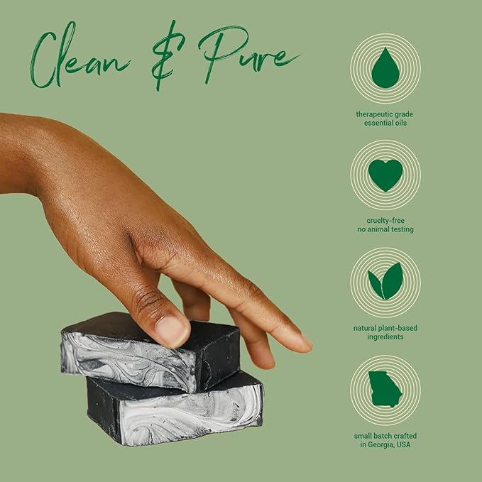 Herb’N Eden - Activated Charcoal Bar Soap - Moisturizing Face & Body Soap - For Oily, Acne, Combination Skin - Natural Plant-Based Ingredients & Essential Oils - Cruelty-Free - Handmade in USA -3 Pack
