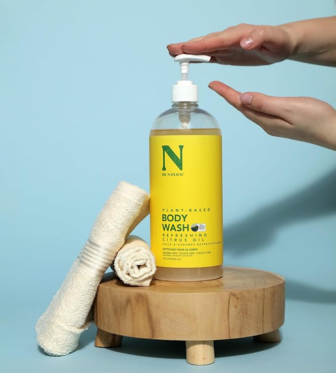 Dr. Natural Body Wash, Citrus, 32 oz - Moisturizing Body Wash for Dry Skin - Pure Plant-Based - with Organic Shea Butter - Hypoallergenic