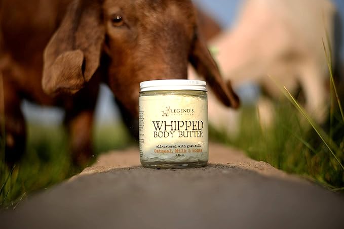 Legend's Creek Farm, Whipped Goat Milk Body Butter, Hydrating Moisturizer with Organic Shea Butter & Grape Seed Oil, Purifying & Toning, Handmade in USA, 8 Oz Jar (Oatmeal, Milk & Honey B.B.)