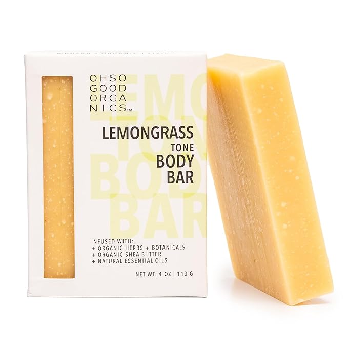 Natural Organic for Face and Body, Exfoliating & Moisturizing Soap Bar with Shea Butter, Coconut Oil and Essential Oils, 4oz Per Bar (Lemongrass)