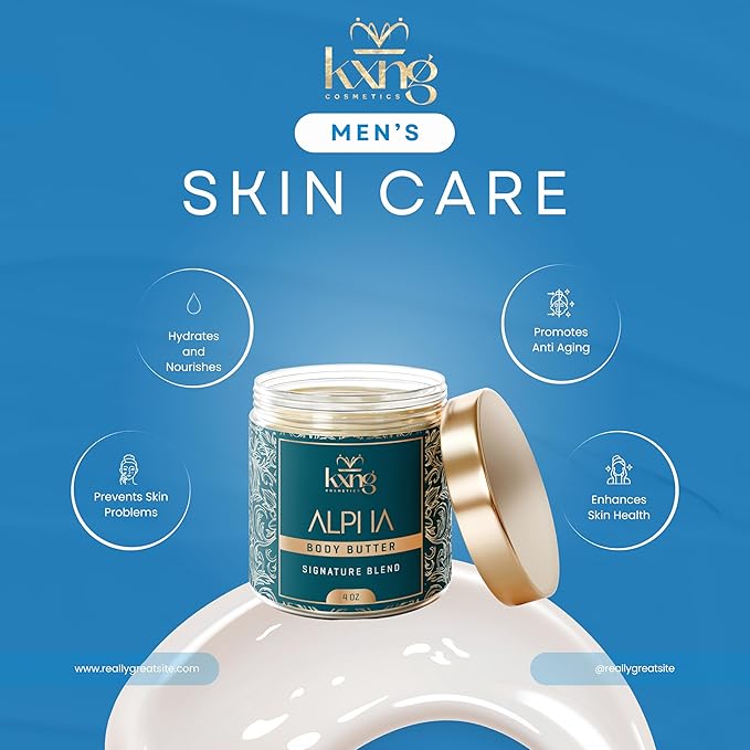 KXNG Cosmetics, Body Butter, Organic Skin Care for Men and Women, Body Moisturizer Lotions and Creams, Raw Shea Butter, Cocoa Butter, Mango, Coconut Oil, Hand, Foot, All Skin Types (Alpha)