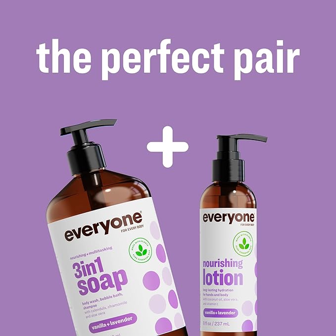 Everyone 2-in-1 Lotion for Hands/Body, 8 ounce (Pack of 2) Vanilla and Lavender made for Men and Women