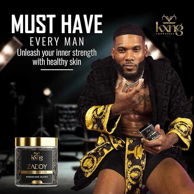KXNG Cosmetics, Body Butter, Organic Skin Care for Men and Women, Body Moisturizer Lotions and Creams, Raw Shea Butter, Cocoa Butter, Mango, Coconut Oil, Hand, Foot, All Skin Types (Zaddy)