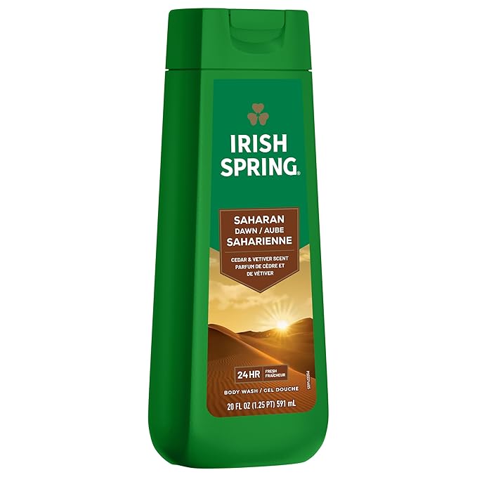 Irish Spring Saharan Dawn Moisturizing Body Wash for Men, 24 Hour Fresh, Face and Body Wash, Paraben Free, Cedar and Vetiver Scent, 20 fl oz Bottle (Pack of 4)