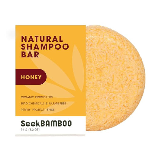 Seek Bamboo Honey Shampoo Bar - Moisturizing Shampoo, 3.2 oz, SLS-free, All Ages, Unisex, Honey Scent, Natural Ingredients