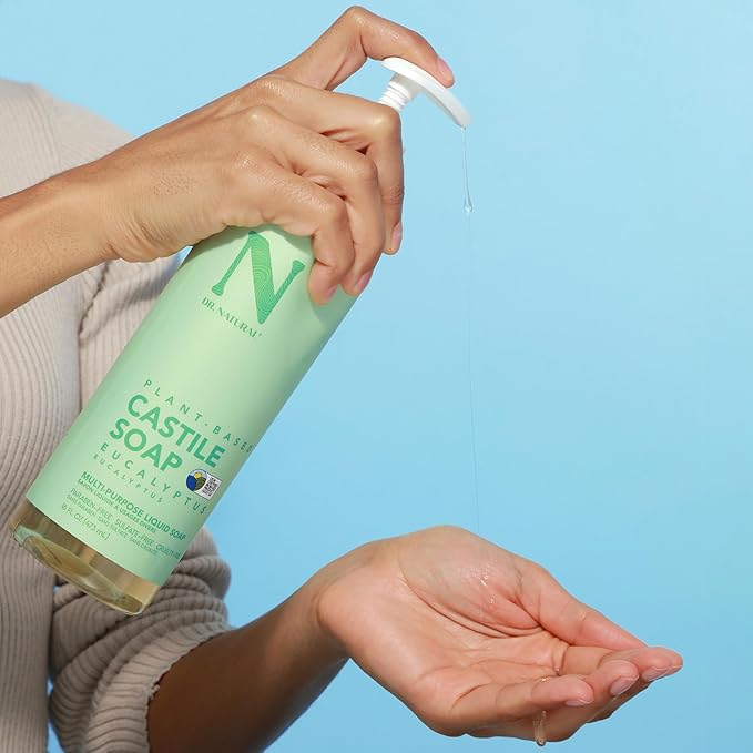 Dr. Natural Castile Liquid Soap - Multi-Use Body Wash, Shampoo and Face Wash - Hydrating Body Soap for Skin, Hair, Pets and Home - Eucalyptus - 16 oz