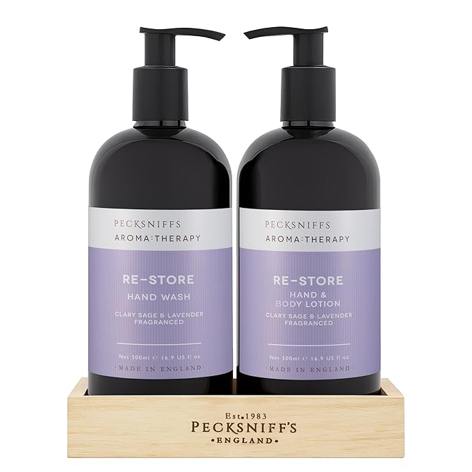 Pecksniff's Aroma:Therapy Re-Store Duo Caddy, 500 ml/16.9 fl oz Hand Wash and 500 ml/16.9 fl oz Hand & Body Lotion
