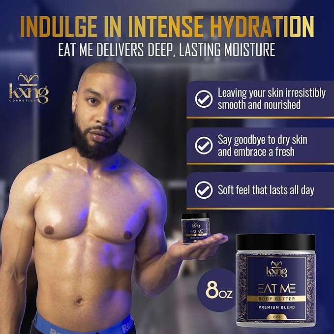 KXNG Cosmetics, Body Butter, Organic Skin Care for Men and Women, Body Moisturizer Lotions and Creams, Raw Shea Butter, Cocoa Butter, Mango, Coconut Oil, Hand, Foot, All Skin Types (Eat Me XL)