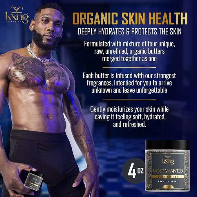KXNG Cosmetics, Body Butter, Organic Skin Care for Men and Women, Body Moisturizer Lotions and Creams, Raw Shea Butter, Cocoa Butter, Mango, Coconut Oil, Hand, Foot, All Skin Types (Most Wanted)