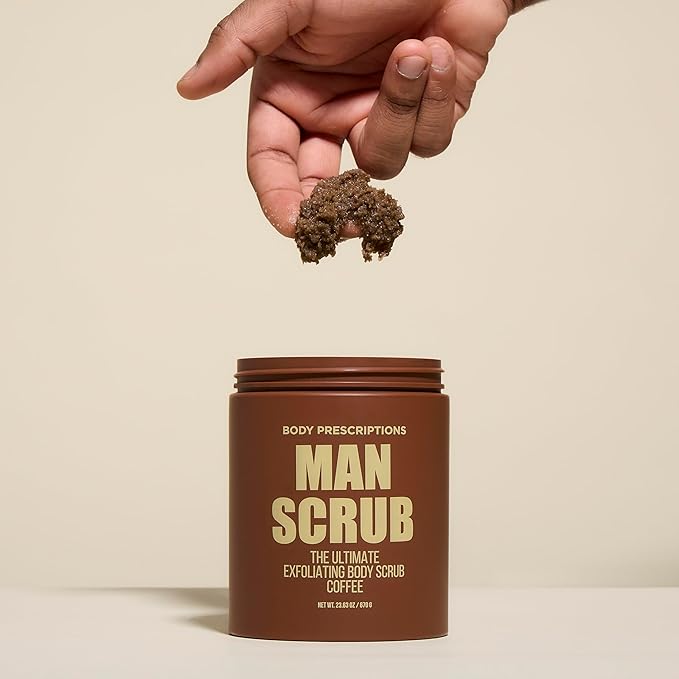 Body Prescriptions Men’s Exfoliating Body Scrub – Ultimate Skin Cleansing Wash in Jar with Twist-Top Lid, For All Skin Types, 21 Ounce (Pack of 2), Coffee