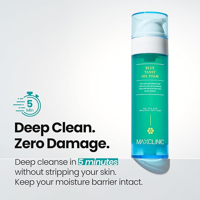 MAXCLINIC [K-Beauty] Blue Tansy Oil to Foam - All-in-One Korean Face Wash OilBased Foaming Facial Cleanser - Excess Sebum & Oil Control - Makeup Deep Cleansing Oil for All Skin Types (3.88 fl oz)