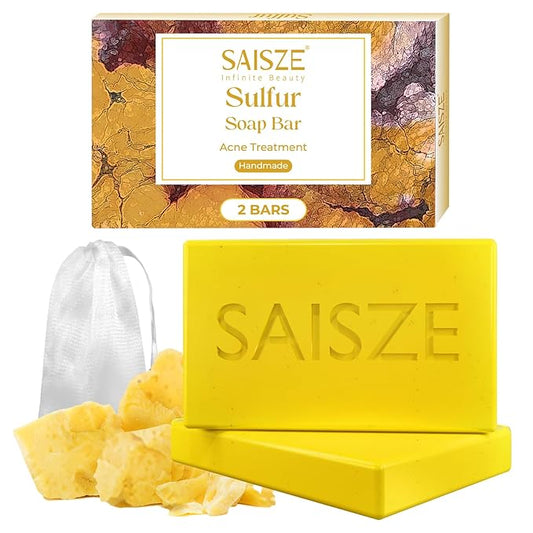 Dead Sea Sulfur Soap Bar Help with Acne and Blackheads, Natural Sulfur Face Wash Bar Keeps Pores Cleaner, Organic Sulphur Soap Bar for Oily Skin and Blemishes, 4 Ounce (Pack of 2)