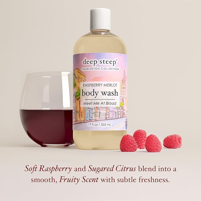 Deep Steep Body Wash, Raspberry Merlot (Meet me at Broad), 17 oz – Hydrating Shower Gel with Hyaluronic Acid, Shea Butter, Aloe Vera & Argan Oil – Vegan, Clean Beauty, Clean & Refreshed Skin